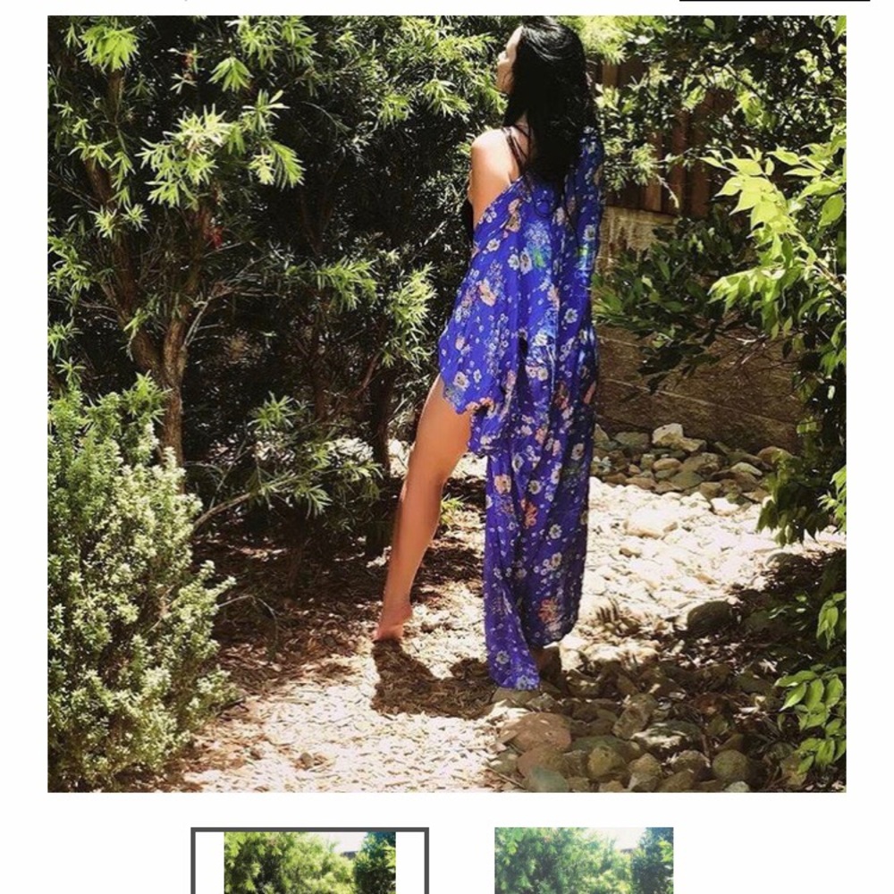 Blue Floral Lightweight Kimono Cover-Up for Women
